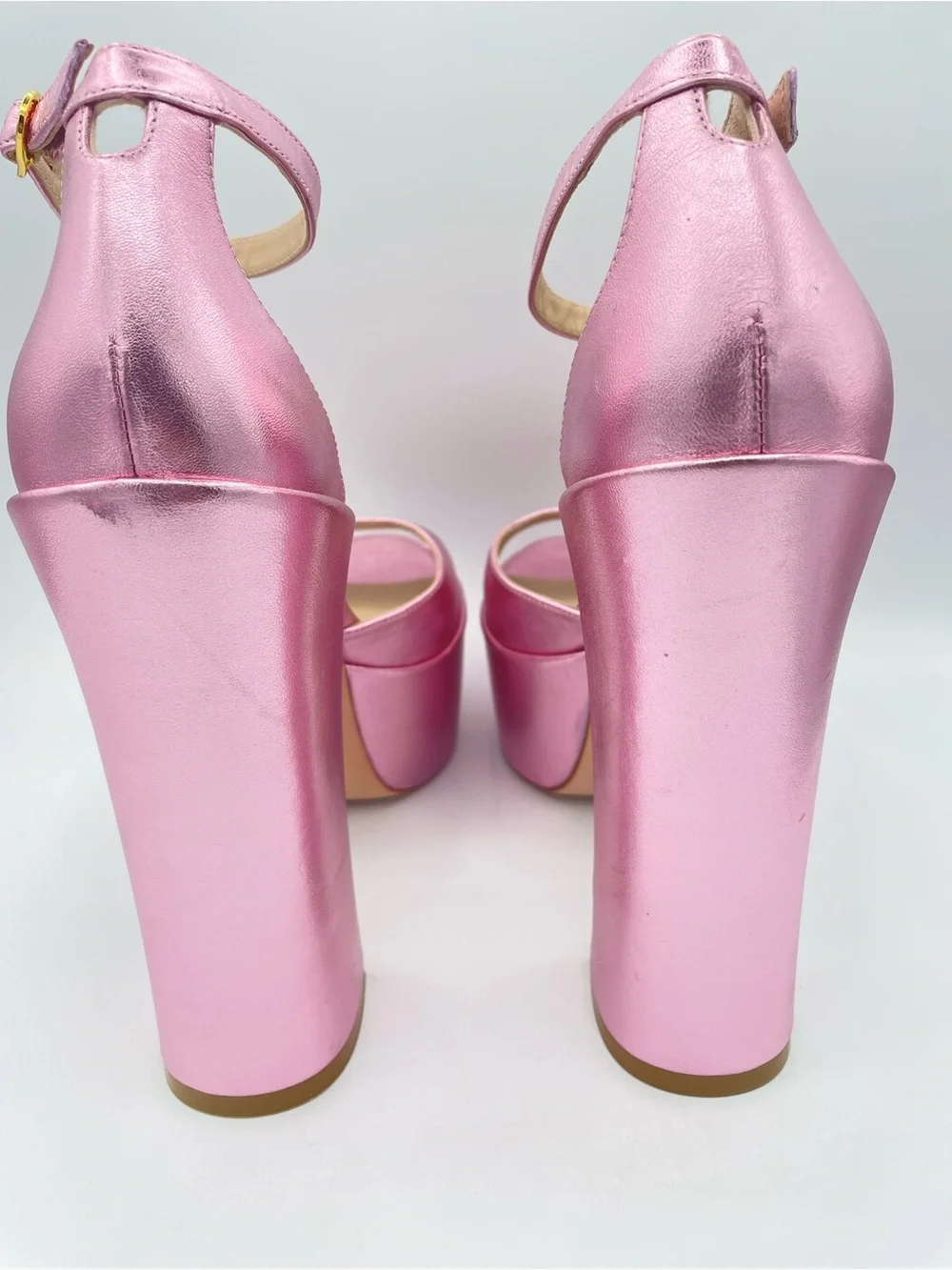 STUART WEITZMAN Skyhigh 145 Metallic Pink Platform Sandals Size 9